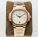PFF Factory Patek Philippe Ladies-Nautilus Rose Gold White 9015 Movement Copy Watch